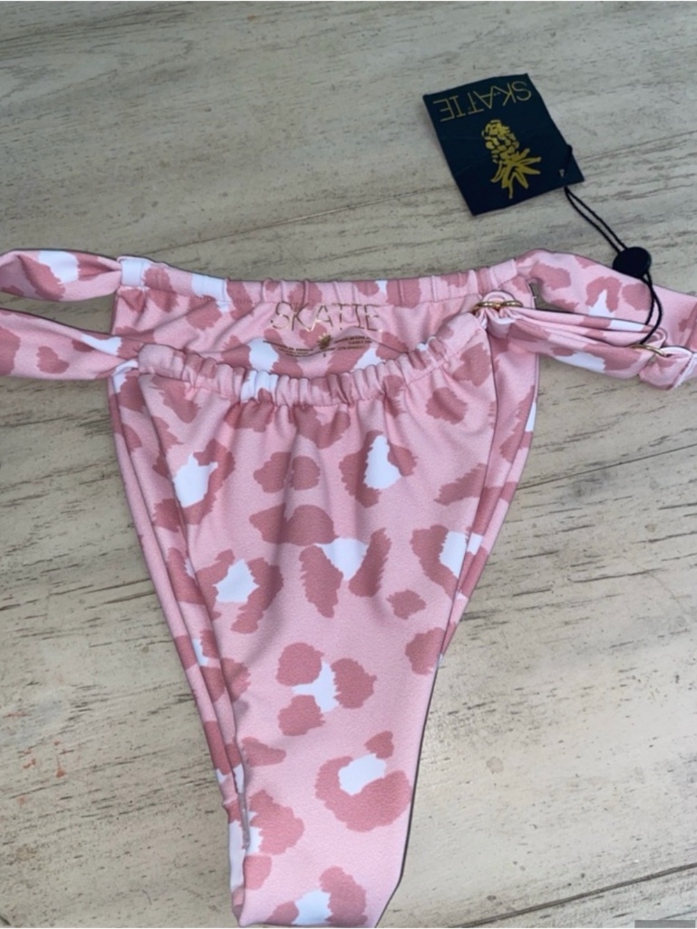 NWT Skatie BOBBI Bikini Bottom, size Small, COCO pink animal print, adjustable